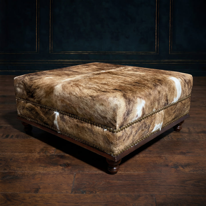 Custom Cowhide Ottoman - Medium Brindle