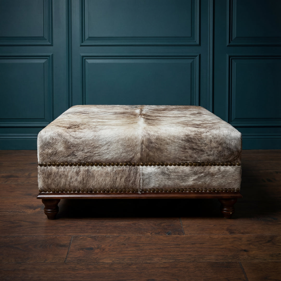 Custom Cowhide Ottoman - Light Brindle