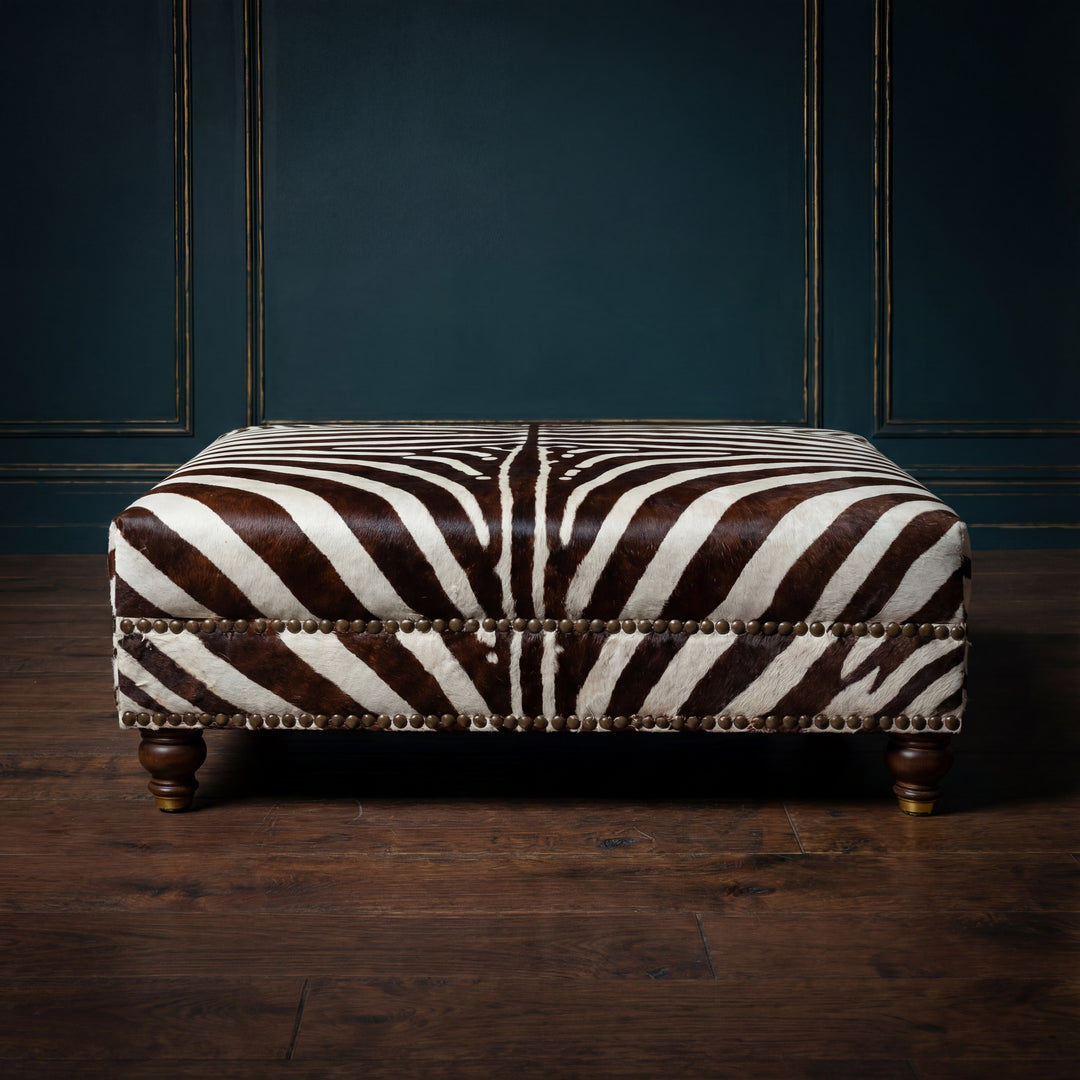 Custom Zebra Cowhide Ottoman