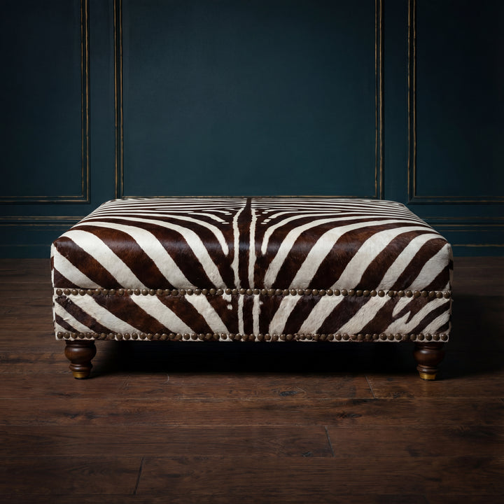 Custom Zebra Cowhide Ottoman