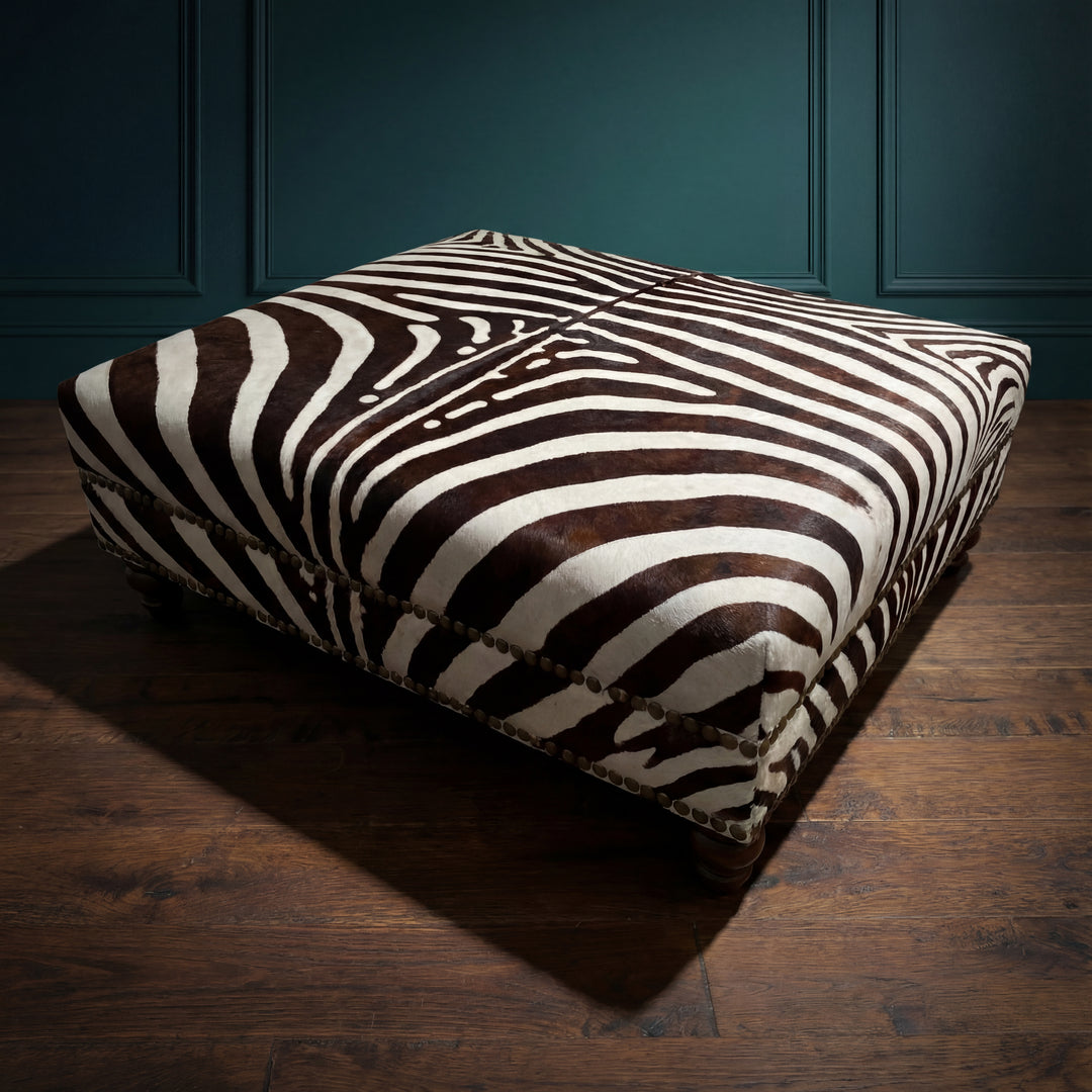 Custom Zebra Cowhide Ottoman