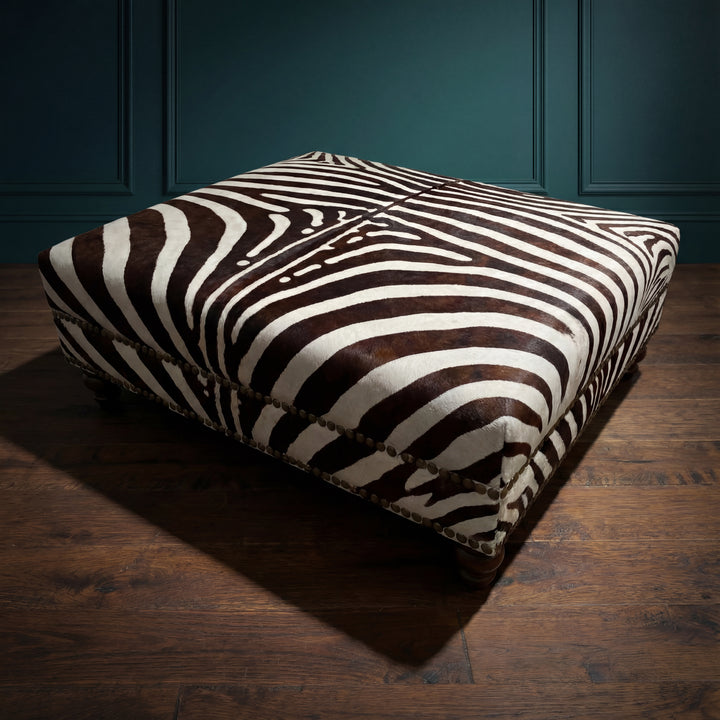 Custom Zebra Cowhide Ottoman
