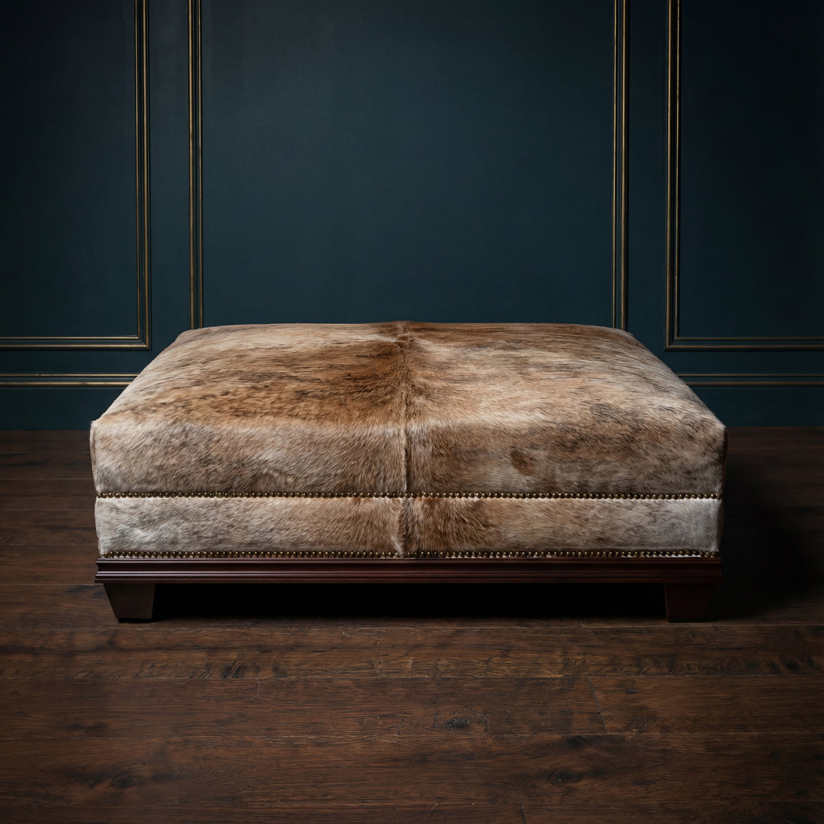 Custom Cowhide Ottoman - Beige Brindle
