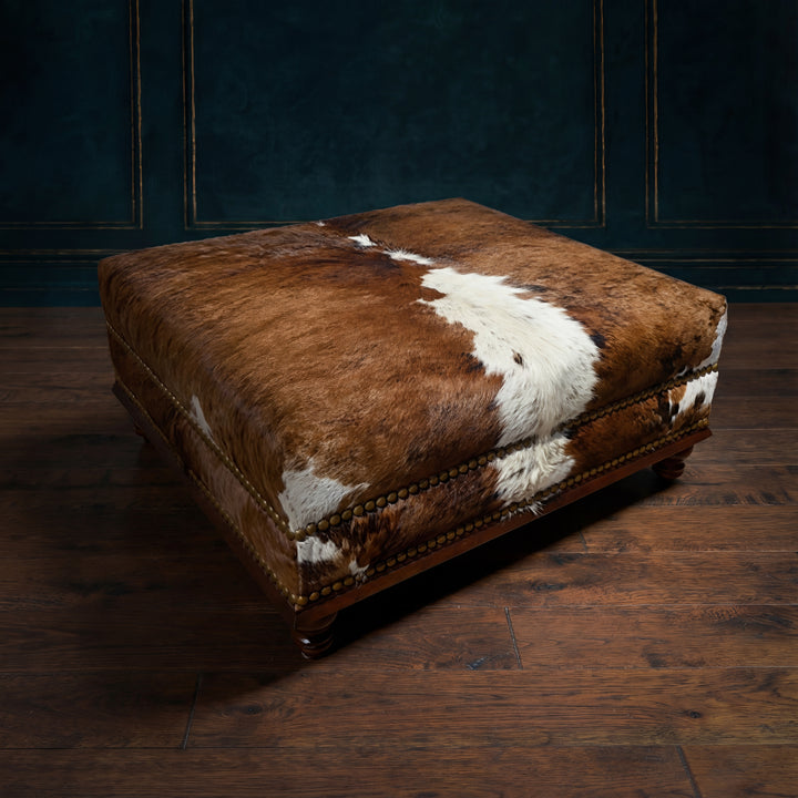 Custom Cowhide Ottoman - Brown and White