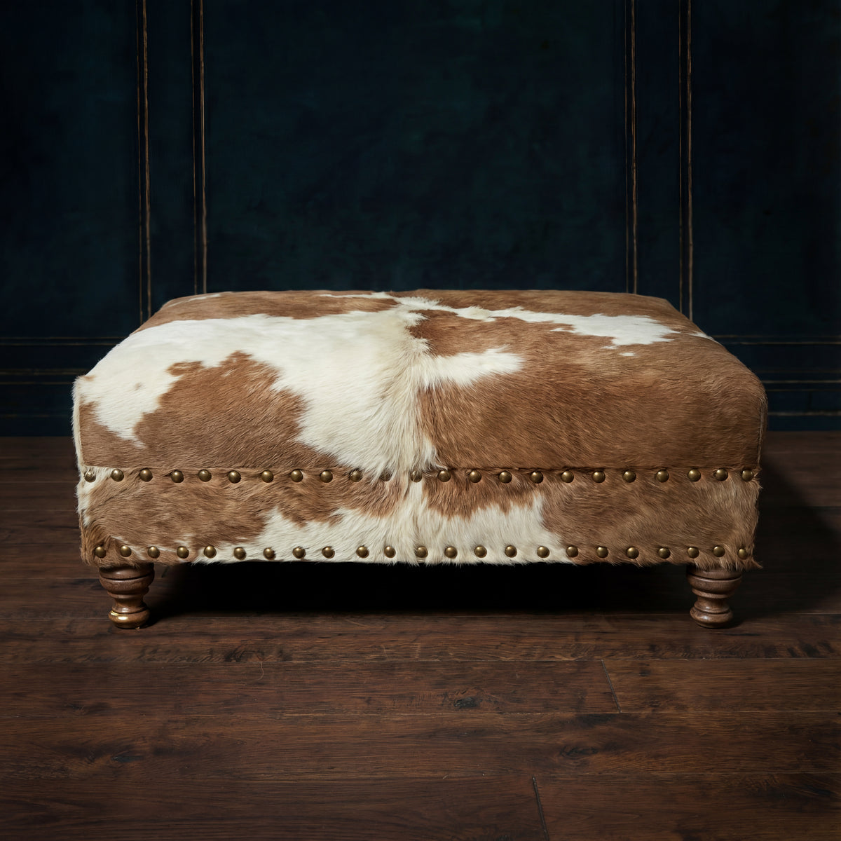 Custom Cowhide Ottoman - Beige/White