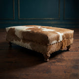 Custom Cowhide Ottoman - Beige/White