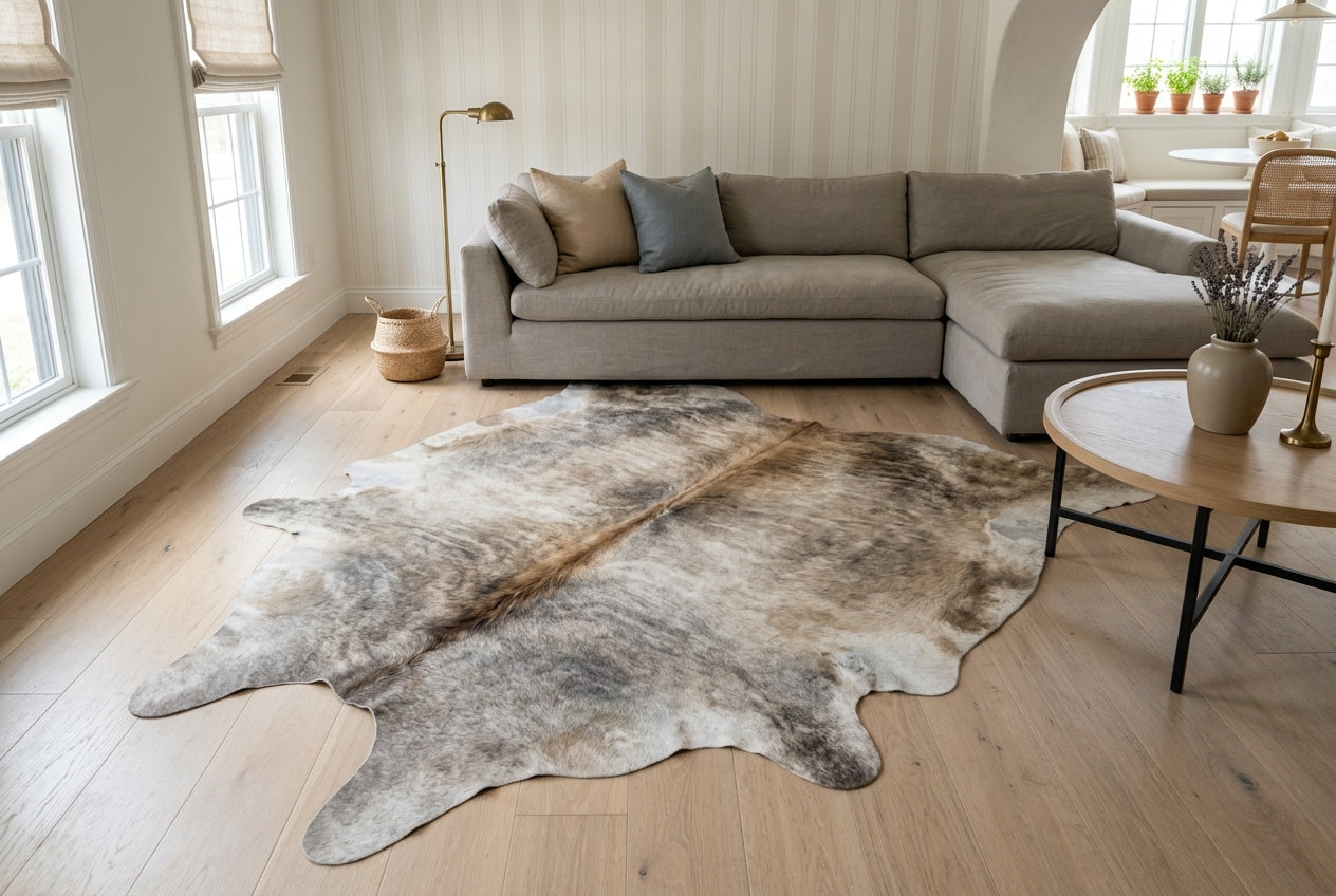 Grey with Beige Cowhide Rugs