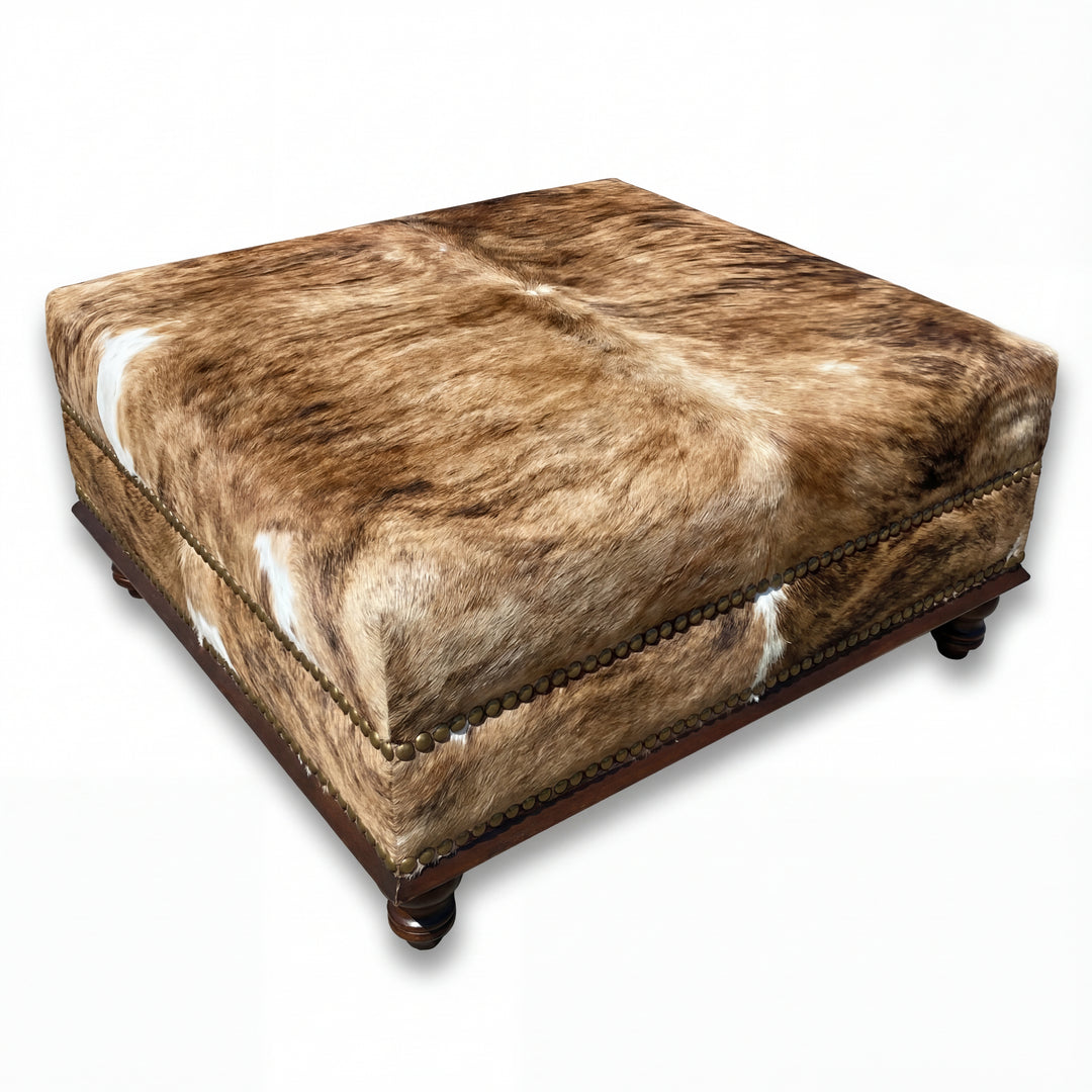 Custom Cowhide Ottoman - Medium Brindle