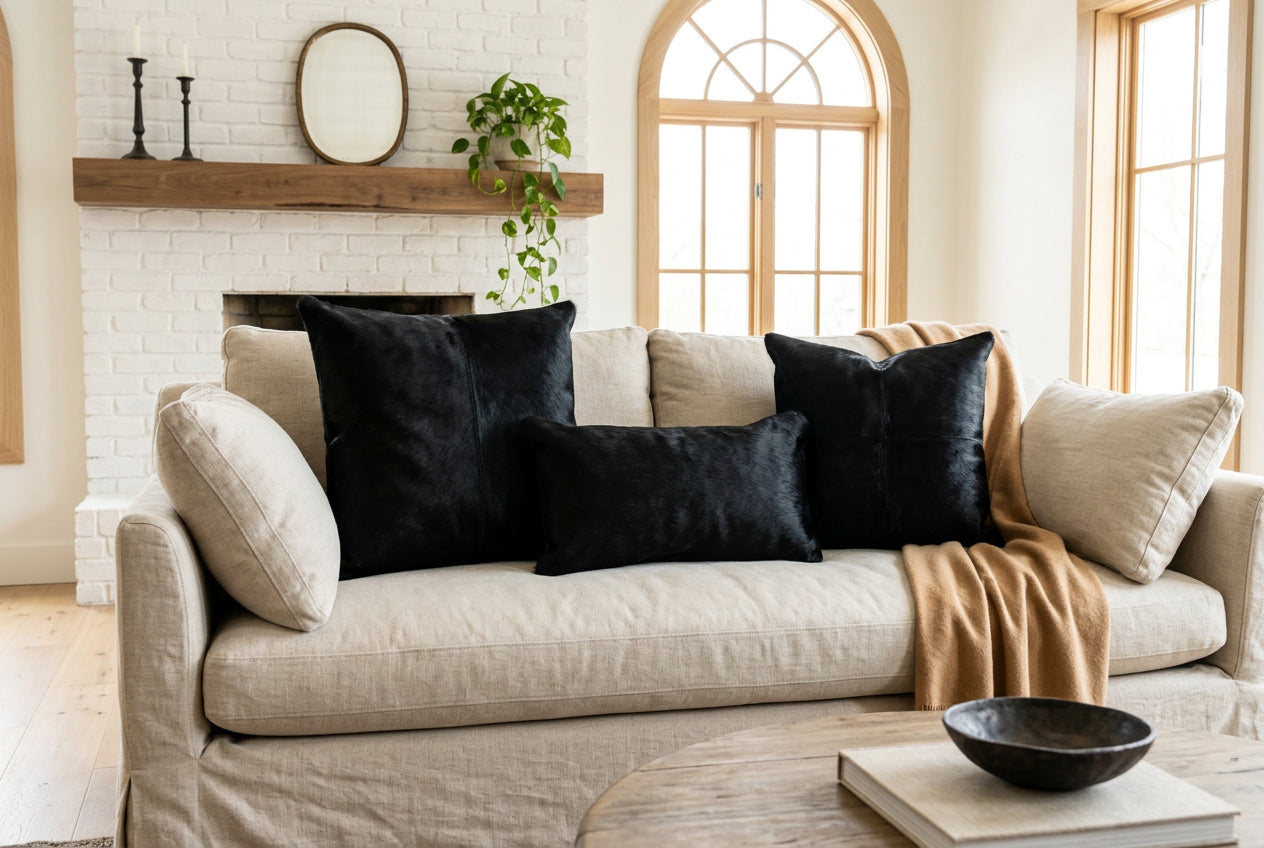 Solid Black Cowhide Pillows