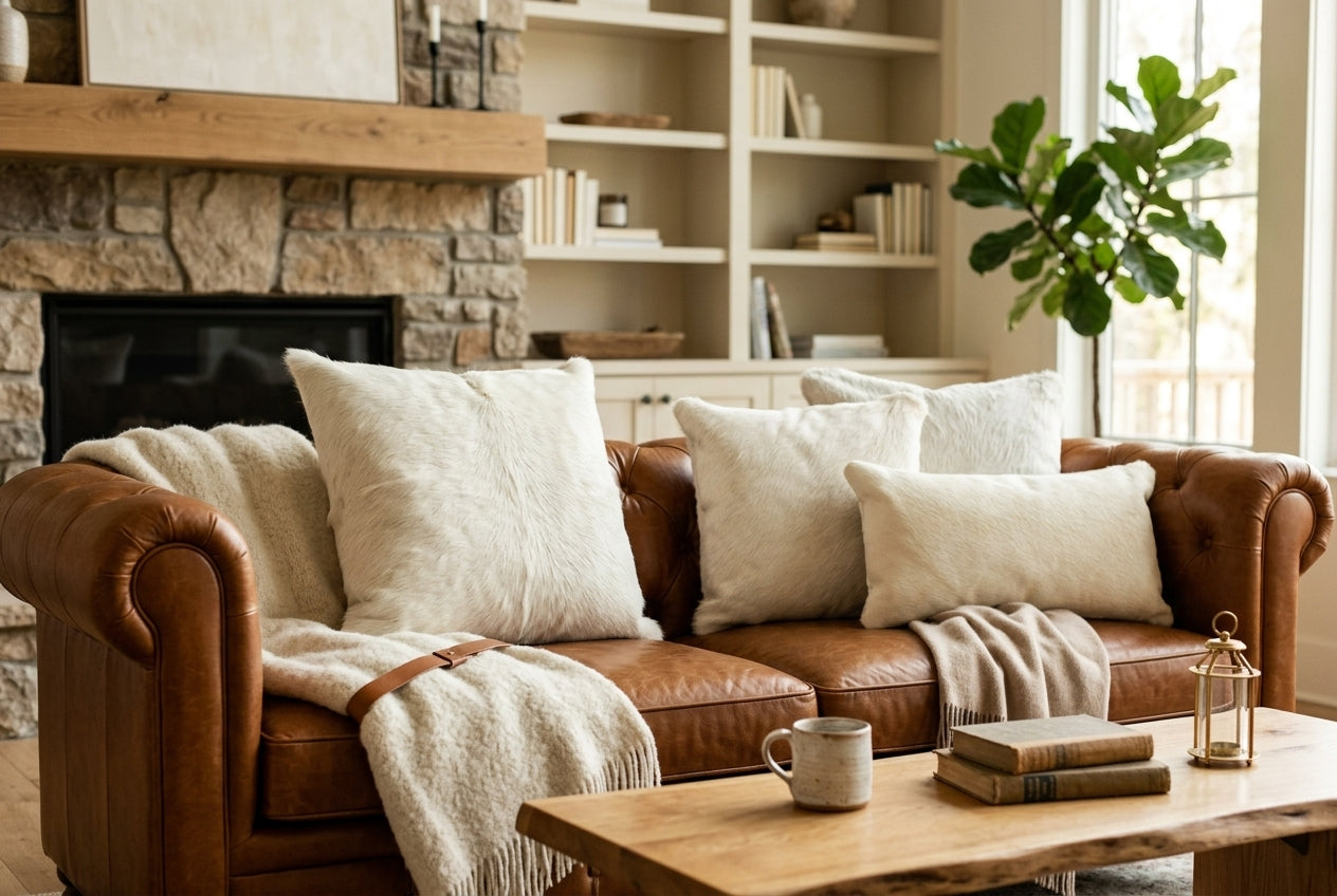 Solid White Cowhide Pillows