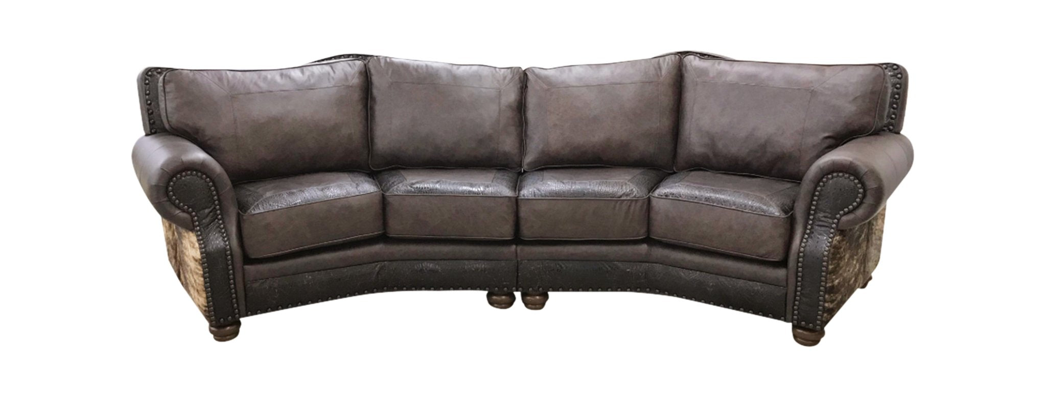 Split Rail Curved Western Leather Sectional Sofa
