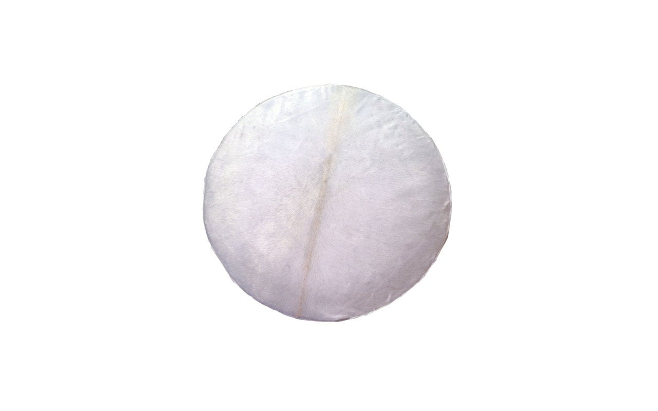 Cowhide 24" Round Patchwork Ottoman - white