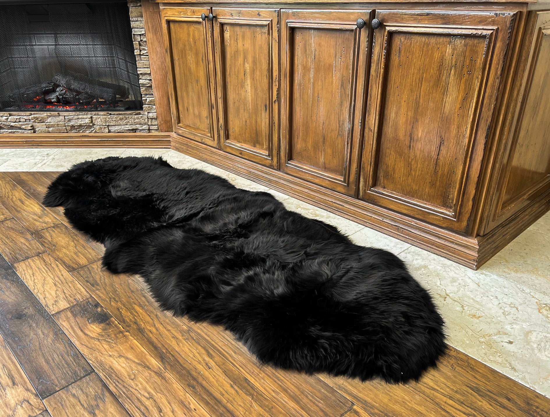 Black New Zealand Sheepskin 2-Pelt 2' x 6' by Hudson Hides