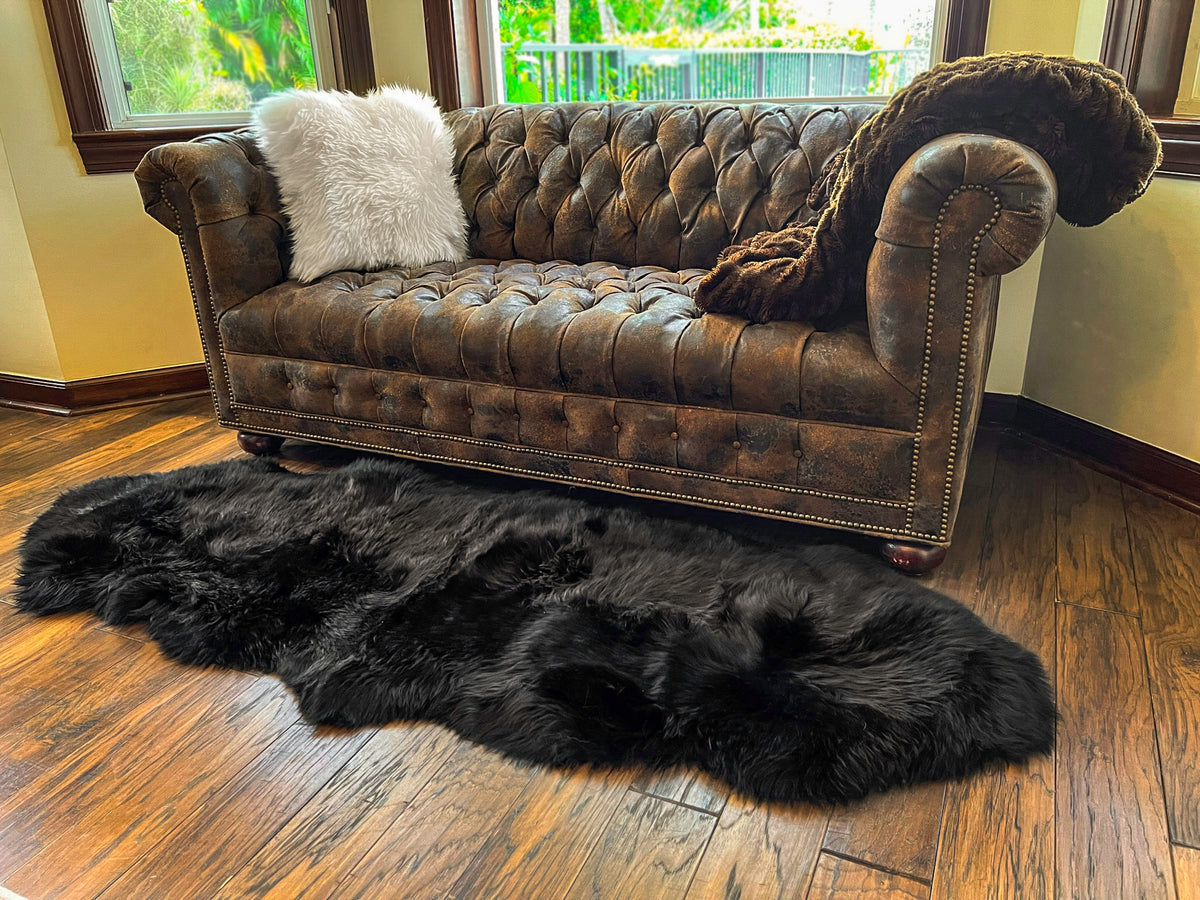 Black New Zealand Sheepskin 2-Pelt 2' x 6' by Hudson Hides