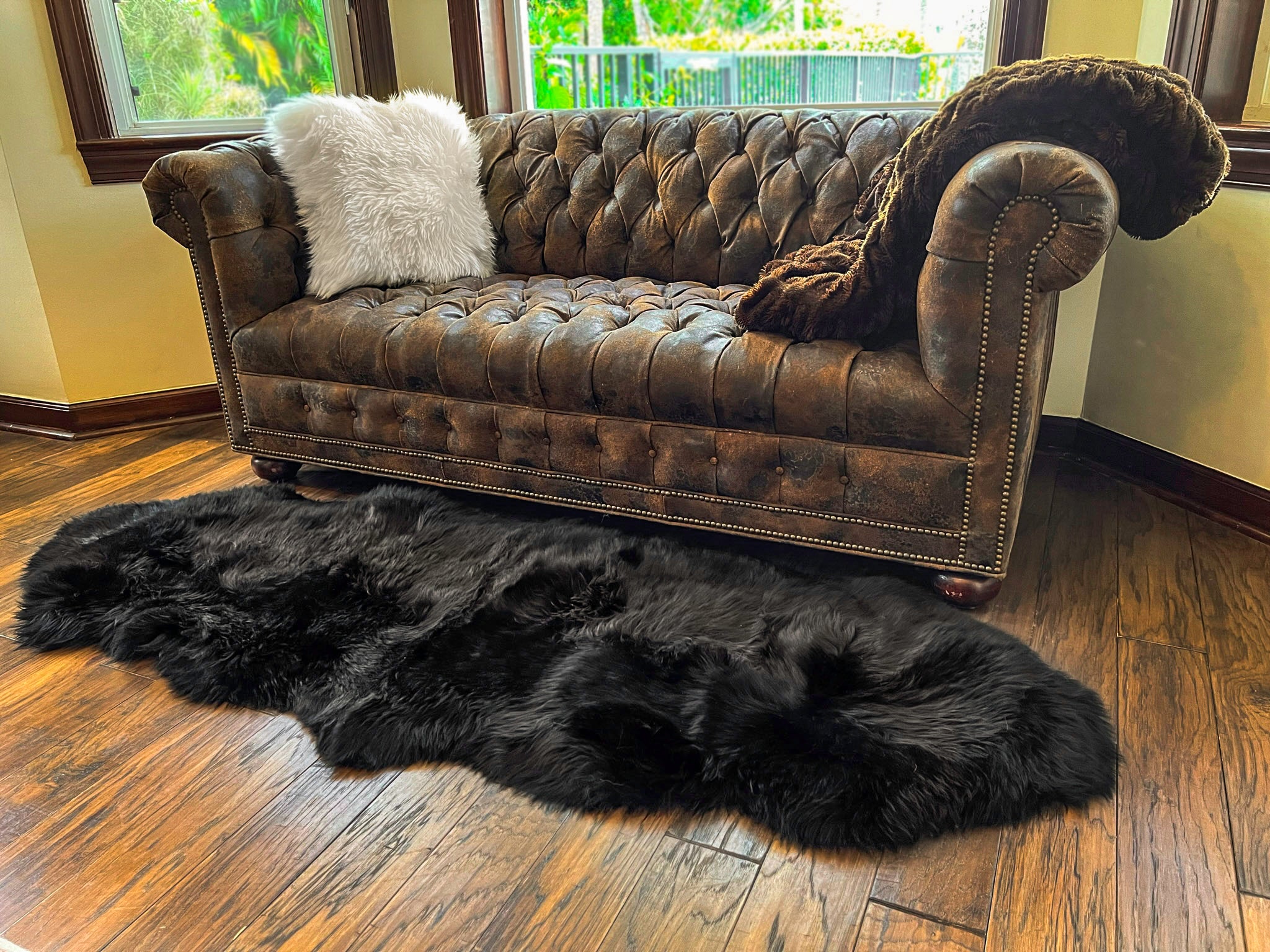 Black New Zealand Sheepskin 2-Pelt 2' x 6' by Hudson Hides