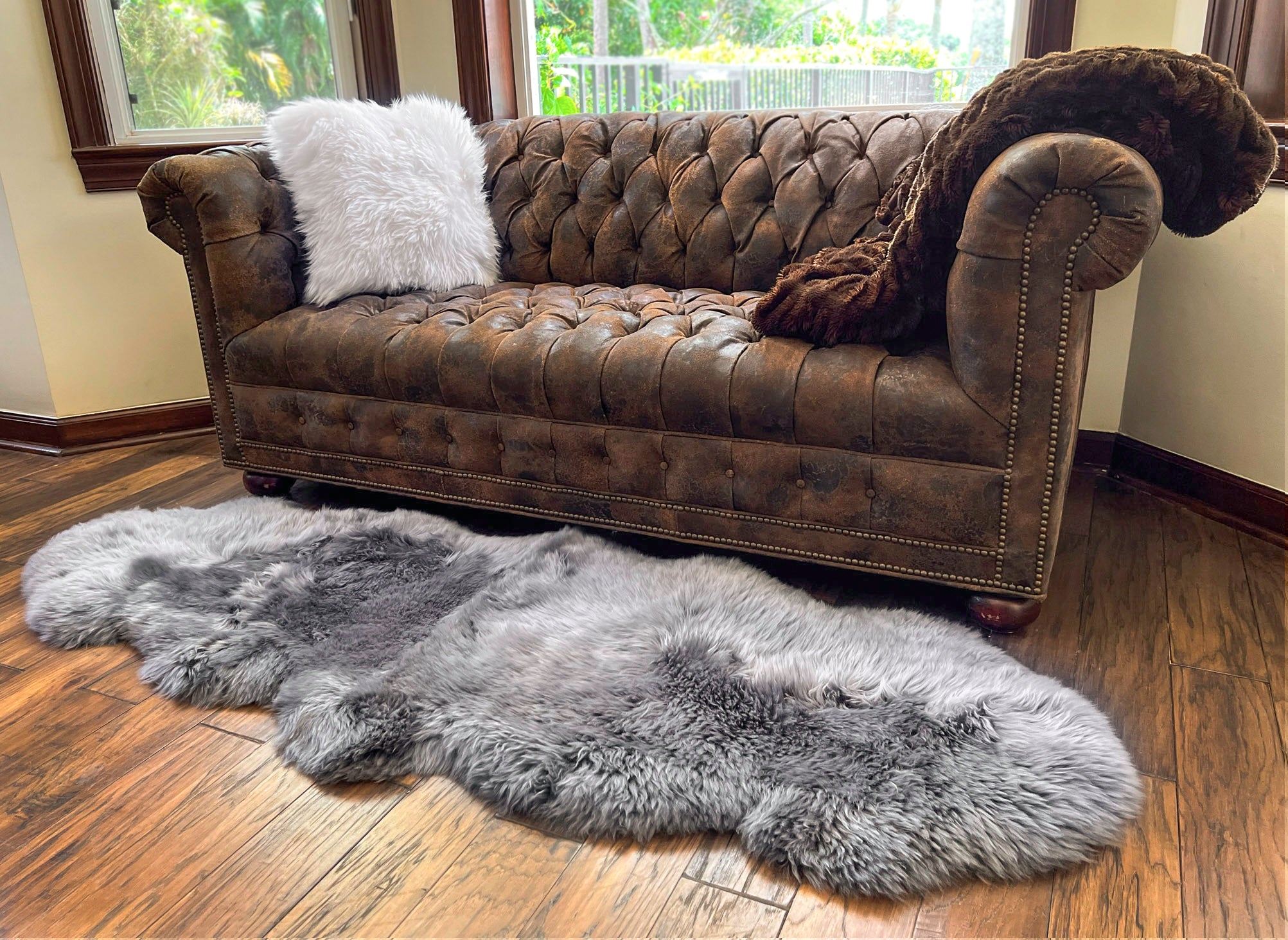Dark Grey New Zealand Sheepskin 2-Pelt 2' x 6' by Hudson Hides