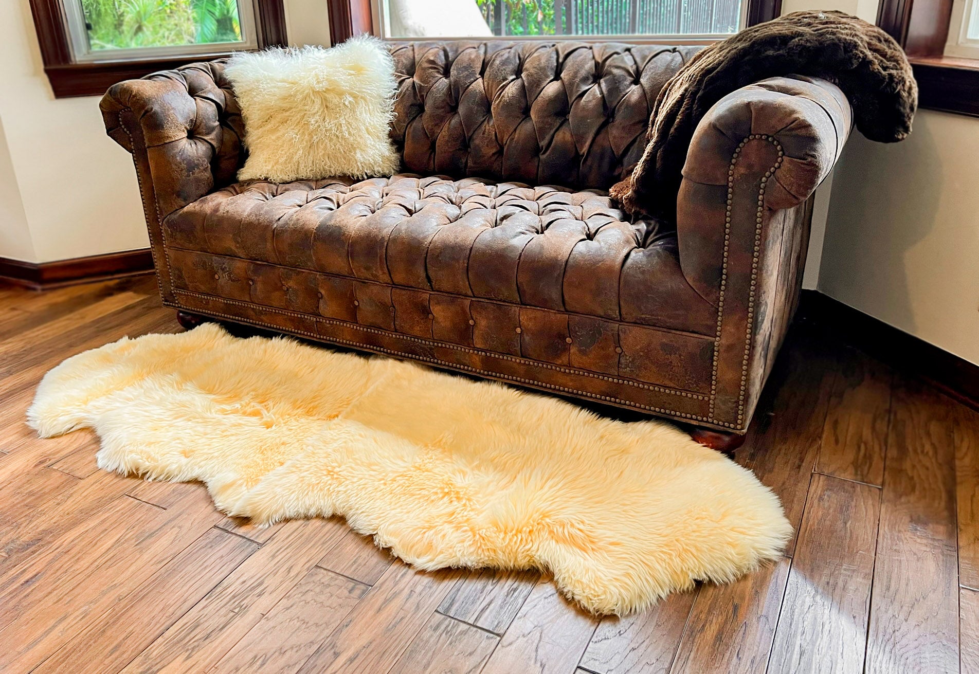 Cream New Zealand Sheepskin 2-Pelt 2' x 6' by Hudson Hides