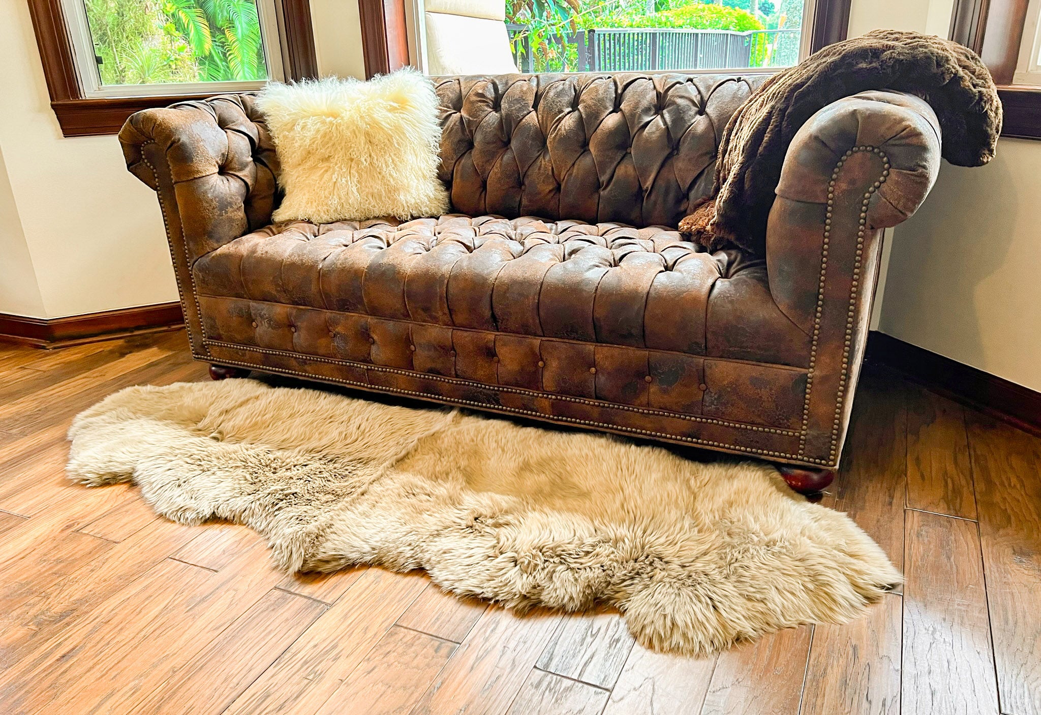 Taupe New Zealand Sheepskin 2-Pelt 2' x 6' by Hudson Hides
