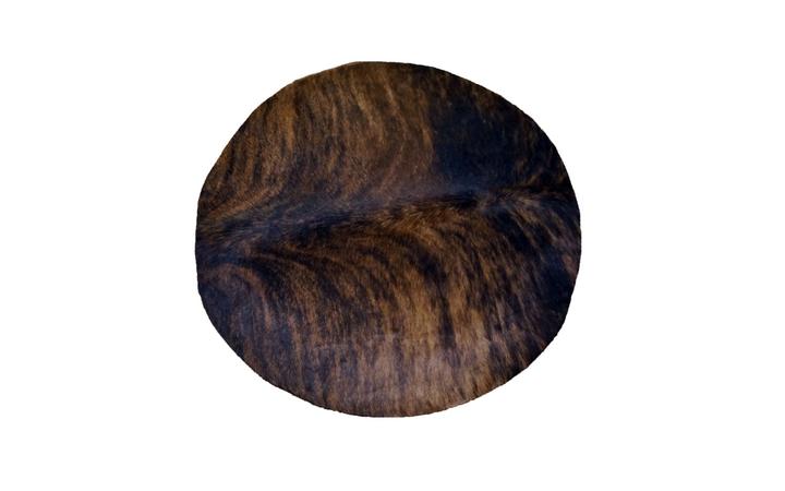 Cowhide 36" Round Patchwork Ottoman - Dark Brown