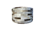 Cowhide 36" Round Patchwork Ottoman - gray