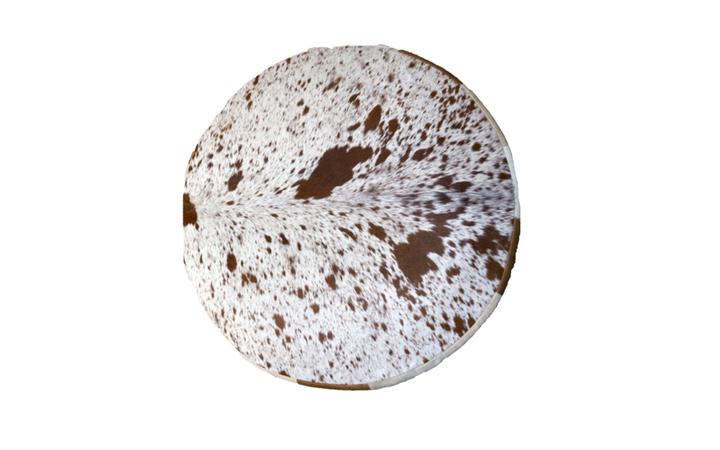 Cowhide 36" Round Patchwork Ottoman - light brown