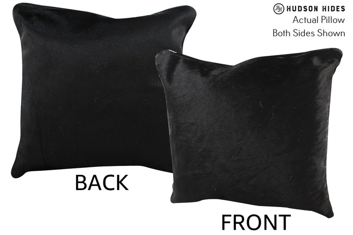 Solid Black 16"x16" Brazilian Cowhide Pillow #74192 by Hudson Hides