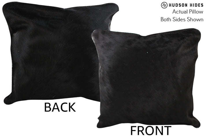 Solid Black 16"x16" Brazilian Cowhide Pillow #74321 by Hudson Hides