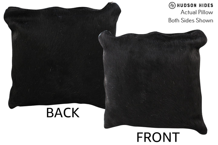 Solid Black 16"x16" Brazilian Cowhide Pillow #74573 by Hudson Hides