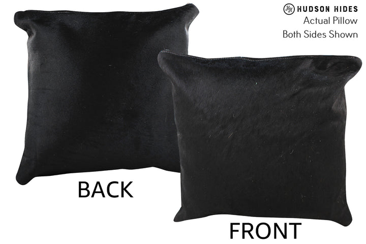 Solid Black 16"x16" Brazilian Cowhide Pillow #74976 by Hudson Hides