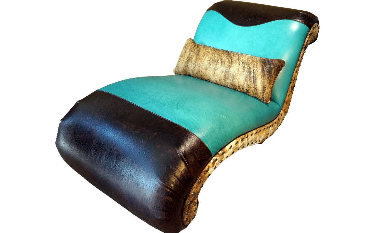 Albuquerque Turquoise Western Leather Chaise Lounge