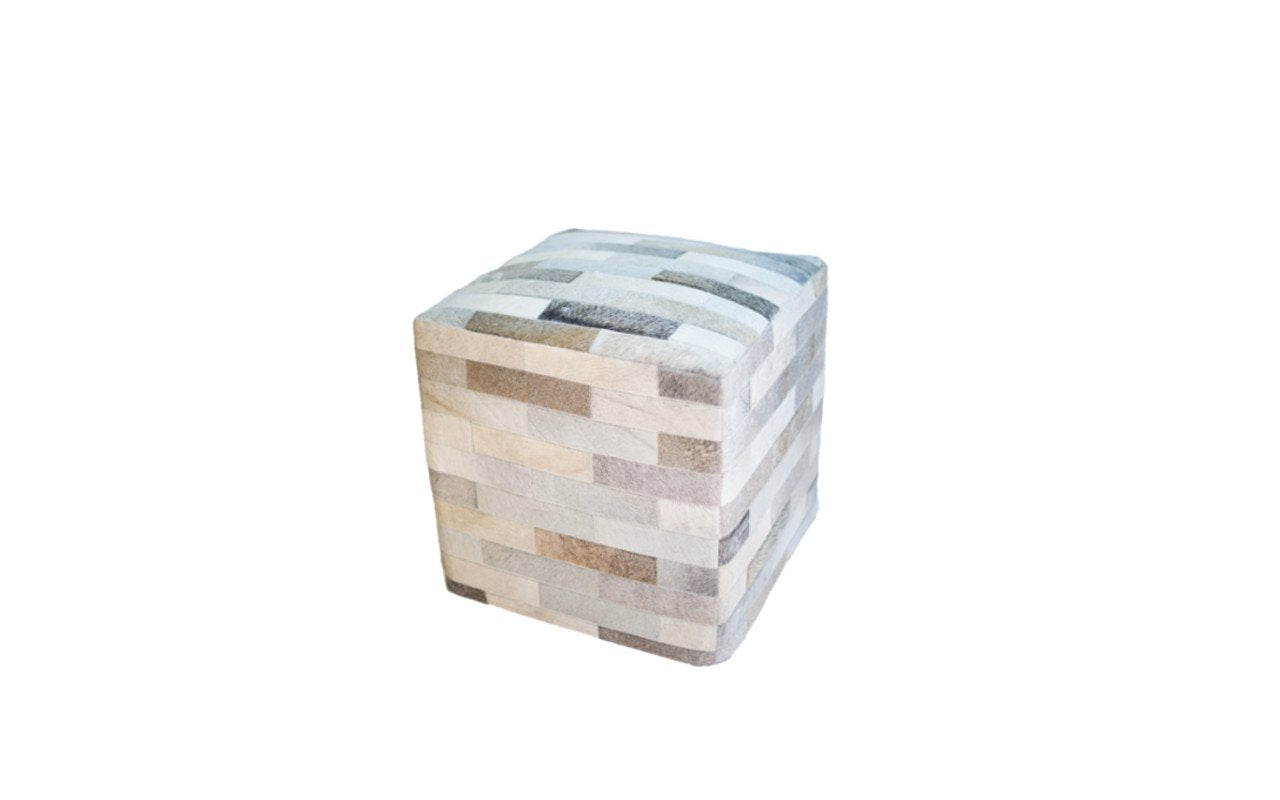 Cowhide cube patchwork ottoman - gray