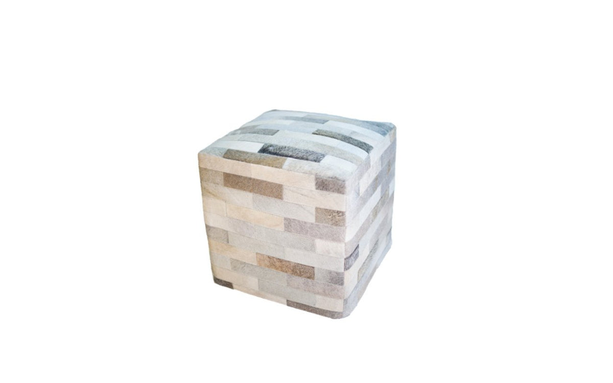 Cowhide cube patchwork ottoman - gray