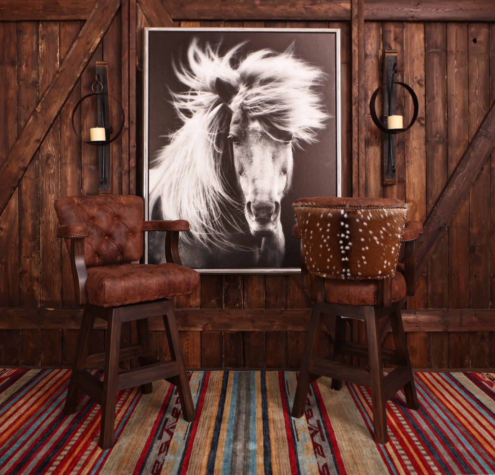 Pecan Axis Tufted Western Barstool