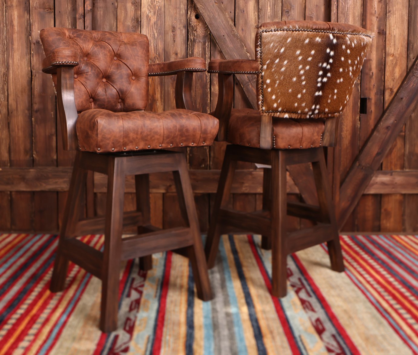Pecan Axis Tufted Western Barstool