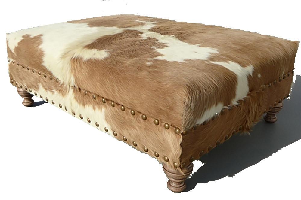 Custom Cowhide Ottoman - Beige/White