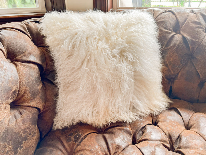 White Tibetan Lamb Single Sided Pillow 16" x 16" by Hudson Hides