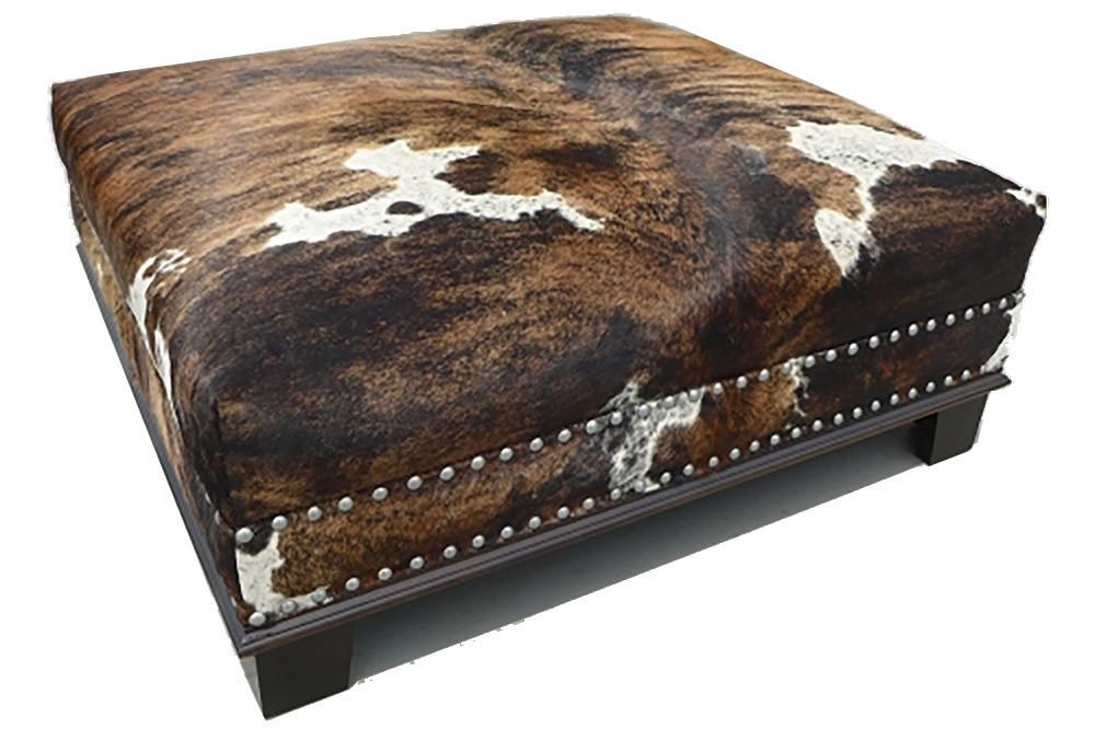 Custom Cowhide Ottoman - Brown Tricolor Brindle