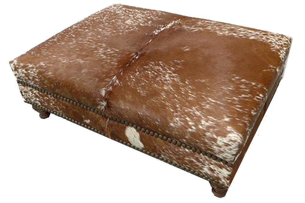 Custom Cowhide Ottoman - Speckled Brown and White