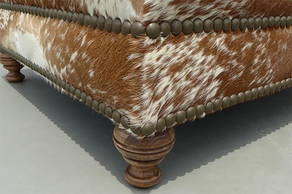 Custom Cowhide Ottoman - Speckled Brown and White