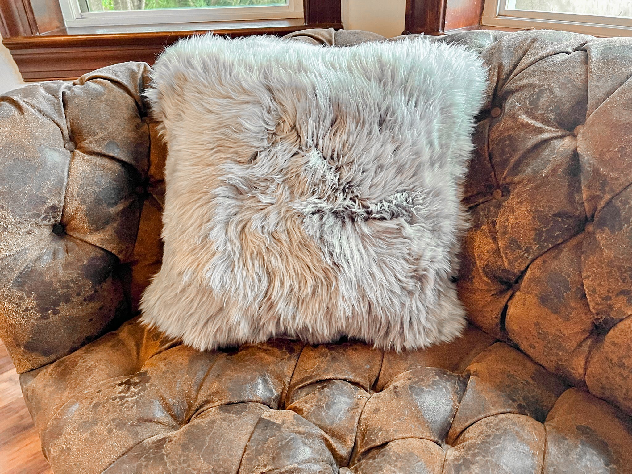 Grey New Zealand Sheepskin Pillow 20"x20" Single Sided by Hudson Hides