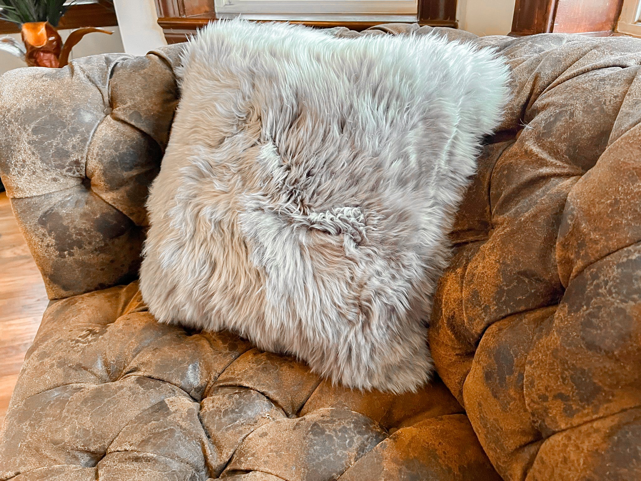 Grey New Zealand Sheepskin Pillow 16"x16" Single Sided by Hudson Hides