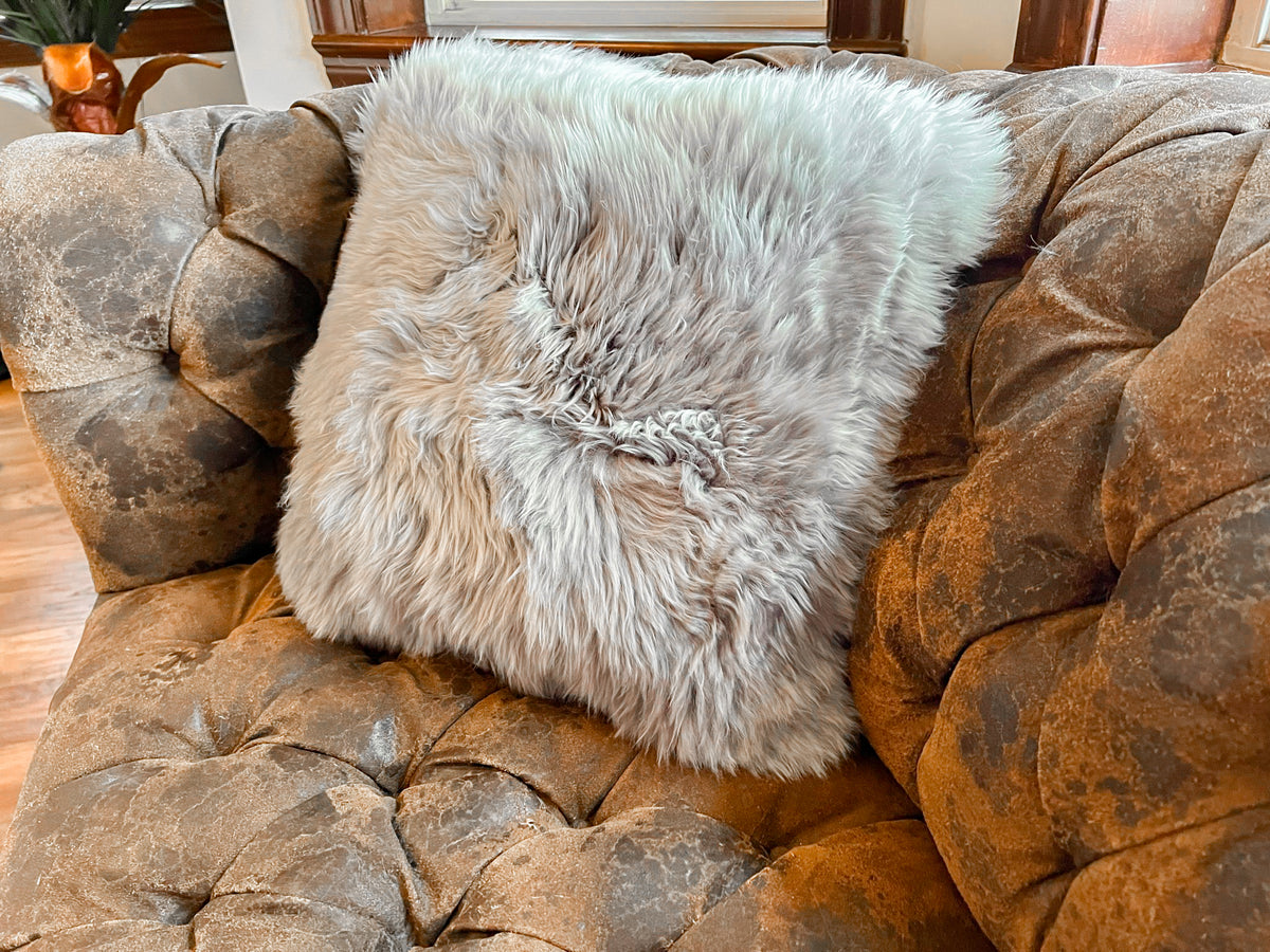 Grey New Zealand Sheepskin Pillow 20"x20" Single Sided by Hudson Hides