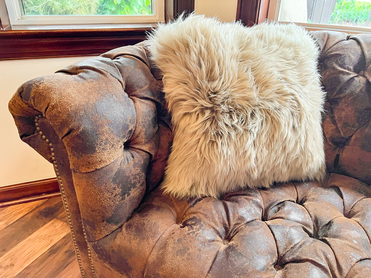 Taupe New Zealand Sheepskin Pillow 16"x 16" Single Sided by Hudson Hides