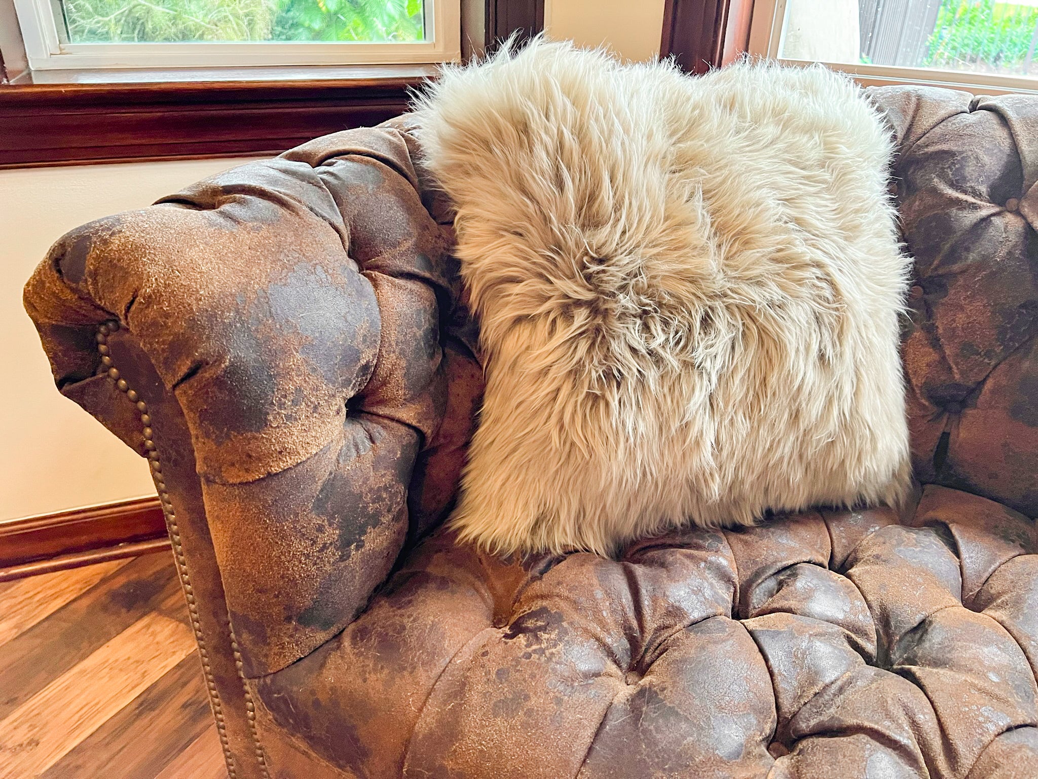 Taupe New Zealand Sheepskin Pillow 16"x 16" Single Sided by Hudson Hides