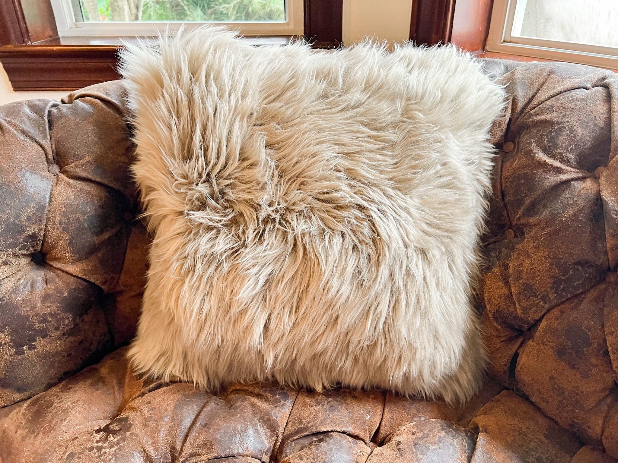 Taupe New Zealand Sheepskin Pillow 16"x16" Single Sided by Hudson Hides