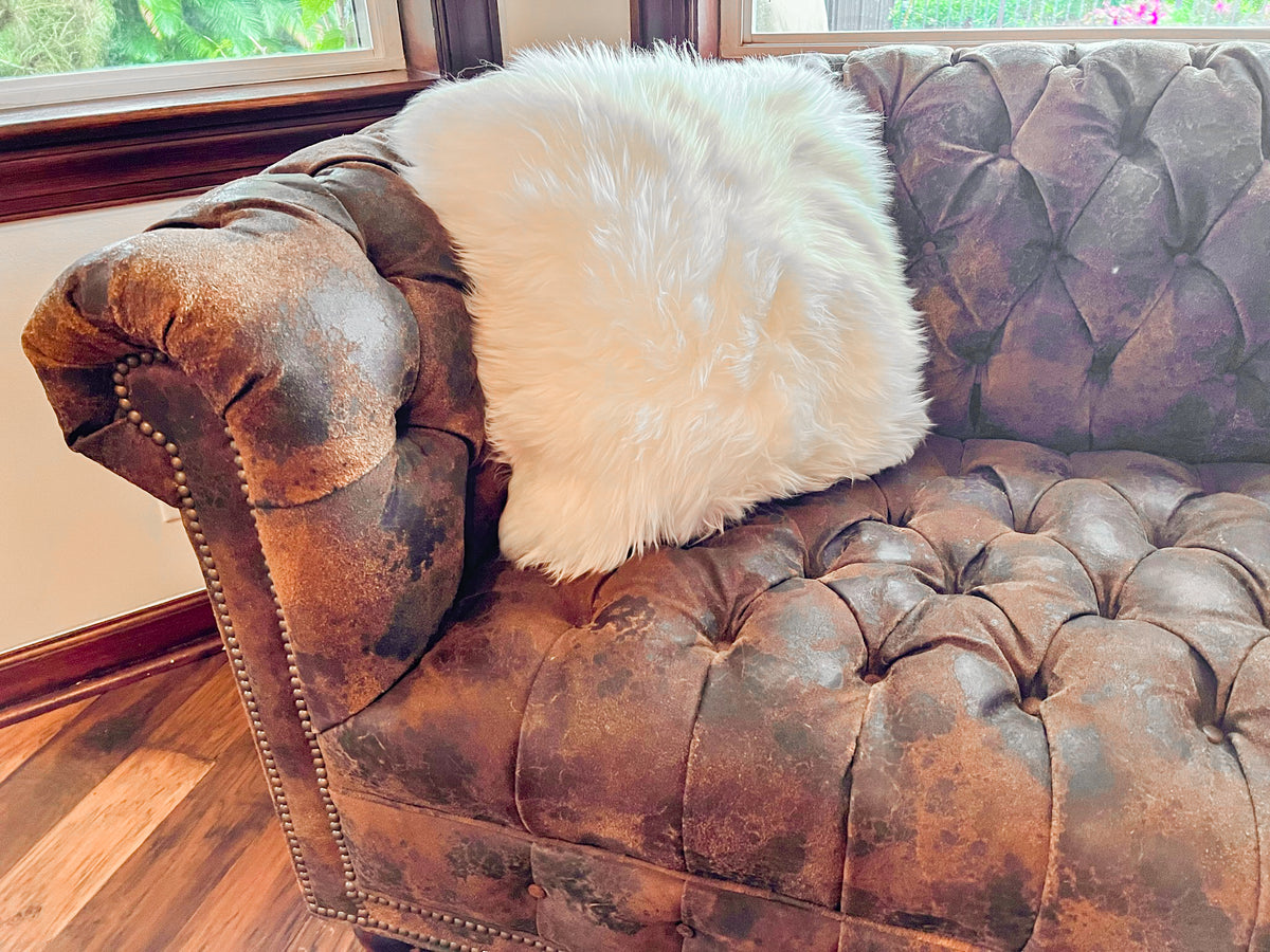 White New Zealand Sheepskin Pillow 20"x20" Single Sided by Hudson Hides